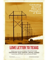 A car drives down a desert road lined with power lines under a sepia sky; text promotes the short film "Love Letter to Texas.