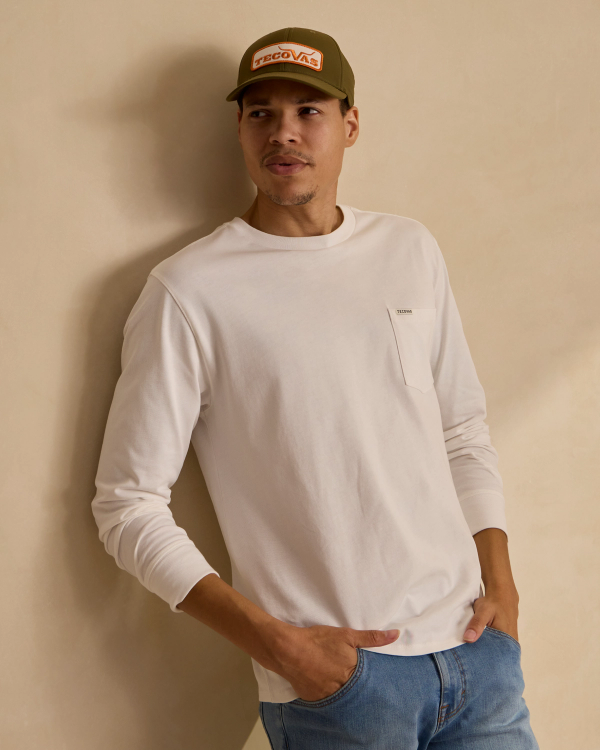 Closeup detail view of Long Sleeve Standard Issue Pocket Tee - Bone