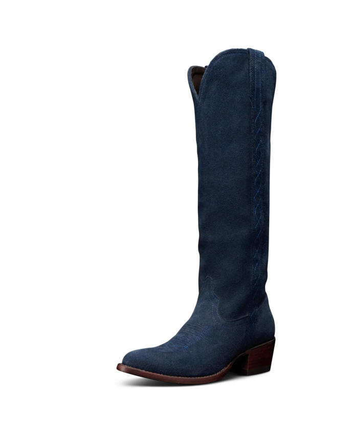 Quarterfront view of The Abby Cavalier - Eclipse Suede on plain background