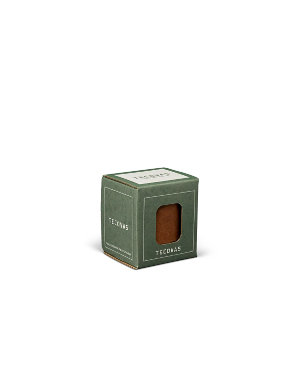Quarterfront view of Leather Tasting Glass - Brown on plain background