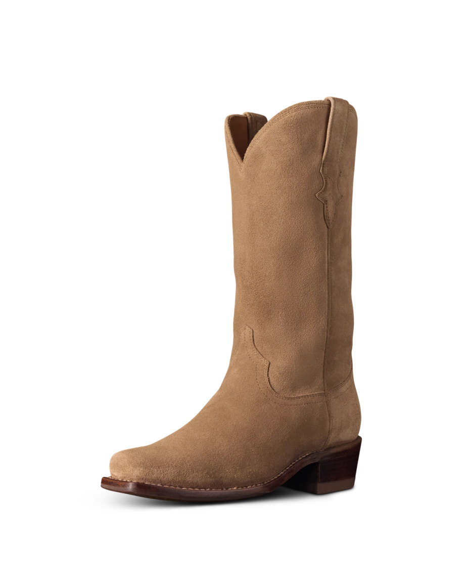 Quarterfront view of The Cheyenne - Desert Tan Suede on plain background