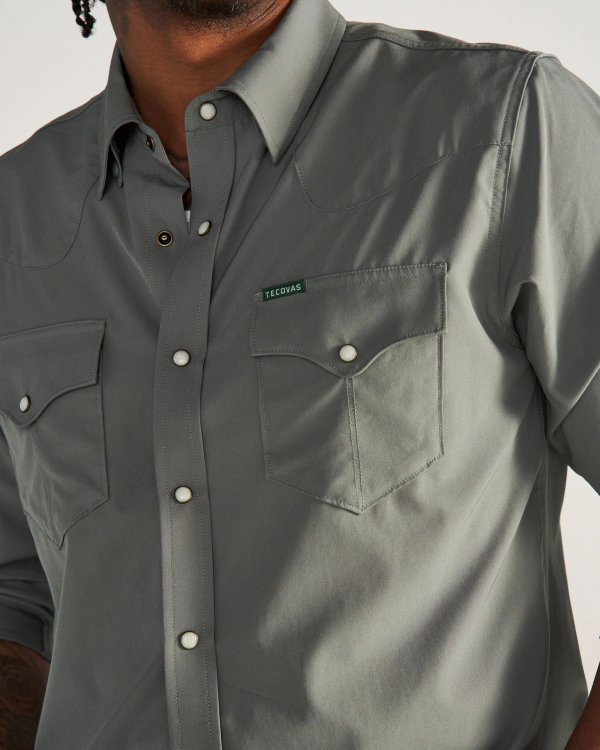 Closeup detail view of Men's Performance Western Pearl Snap - Cactus