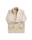 Closeup detail view of Women's Shawl Collar Wrap Sweater - Cream / Tan