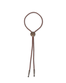 Flatlay image of the Antique Brass Bolo tie in Brown