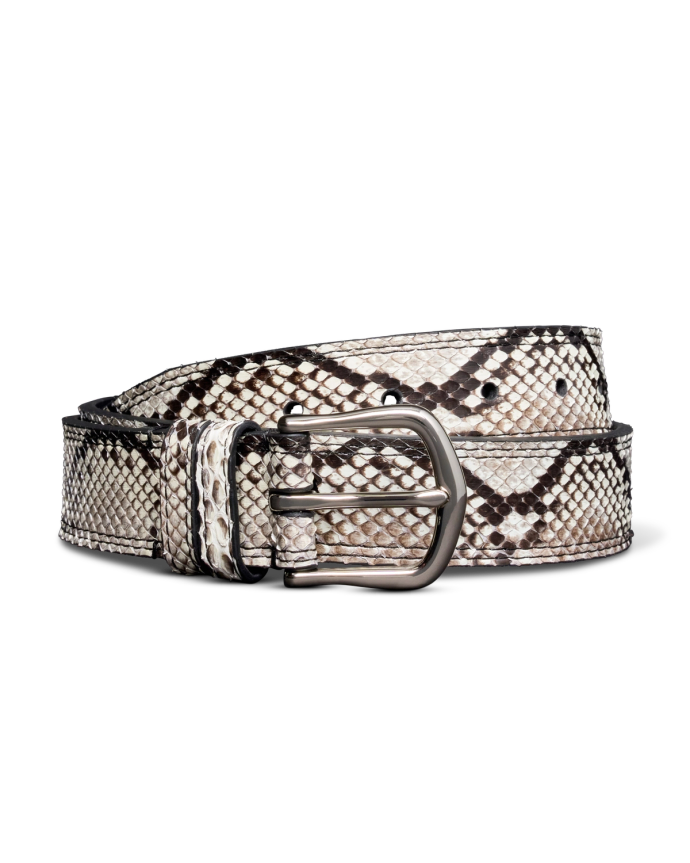 Front view of Women's Python Belt - Black/Bone on plain background