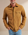 Front view of Men's Goat Suede Sawtooth Overshirt - Tan on model