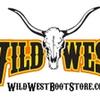 Logo of WildWestBootStore.com featuring a longhorn skull above bold text "Wild West". The website URL is displayed below.