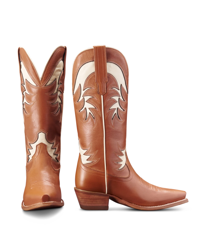 Pair view of The Annie - Pecan / Bone Cowhide on plain background