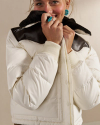 Front view of Women's Puffer Jacket - Cream on model