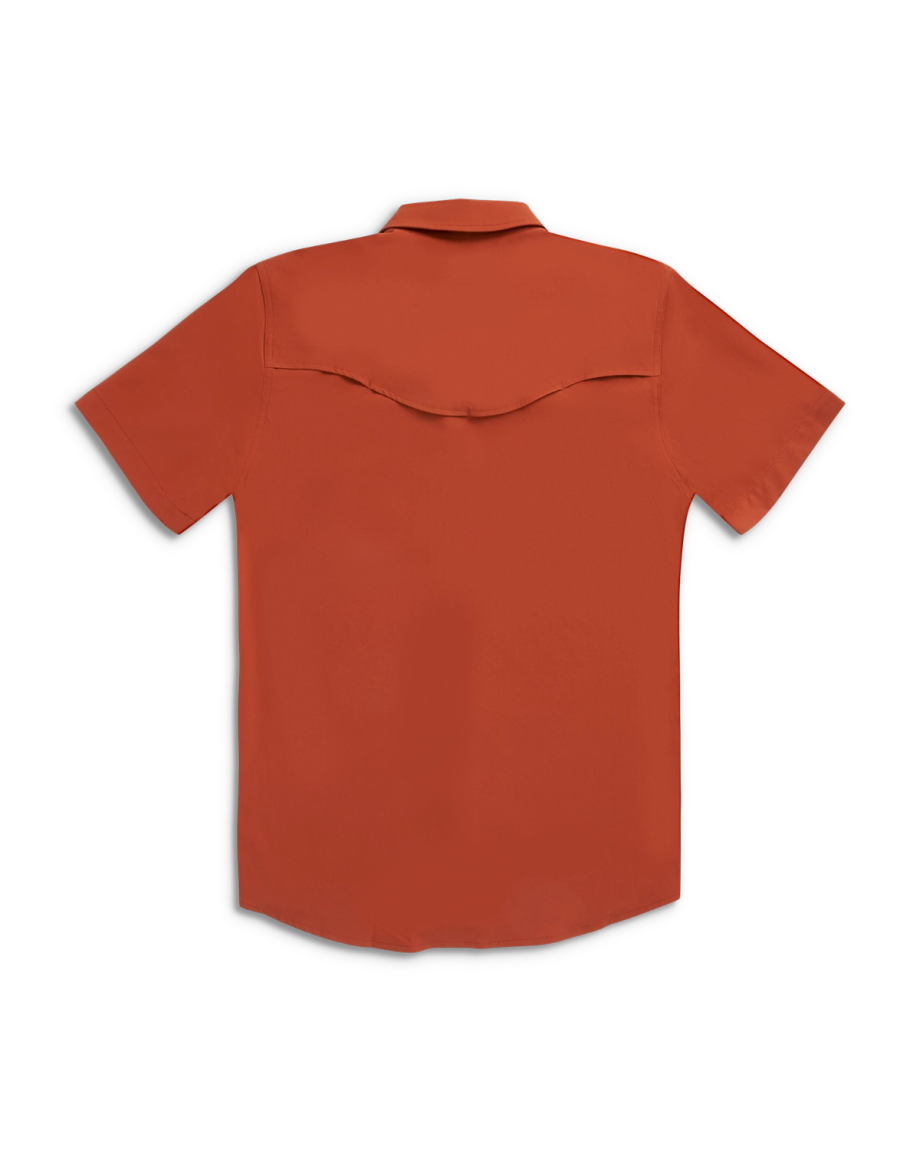 Closeup detail view of Men's Performance Western Pearl Snap SS - Orange Rust