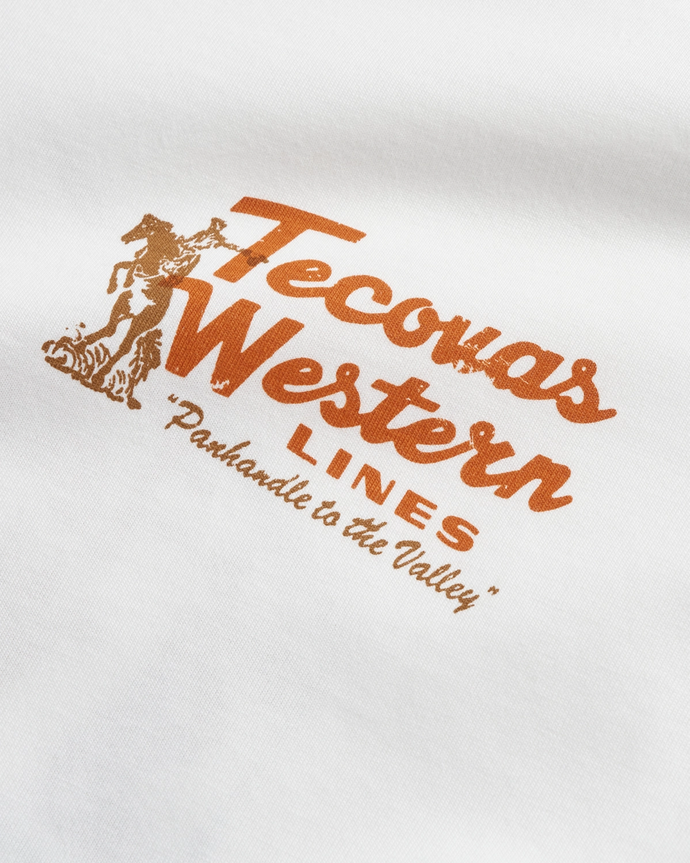 Closeup detail view of Men's Tecovas Western Lines Tee - Bone / Multi
