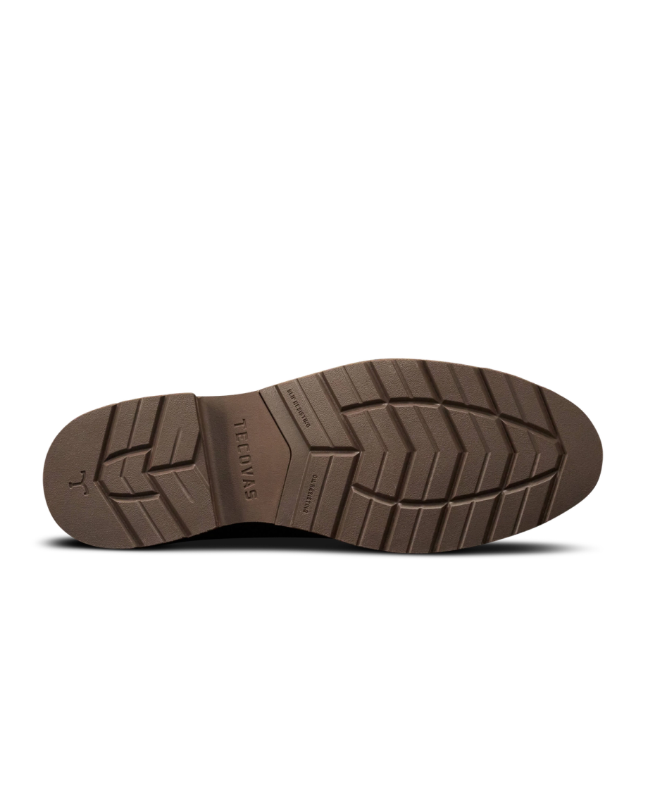 Sole view of The Rugged Chelsea - Umber Cowhide on plain background