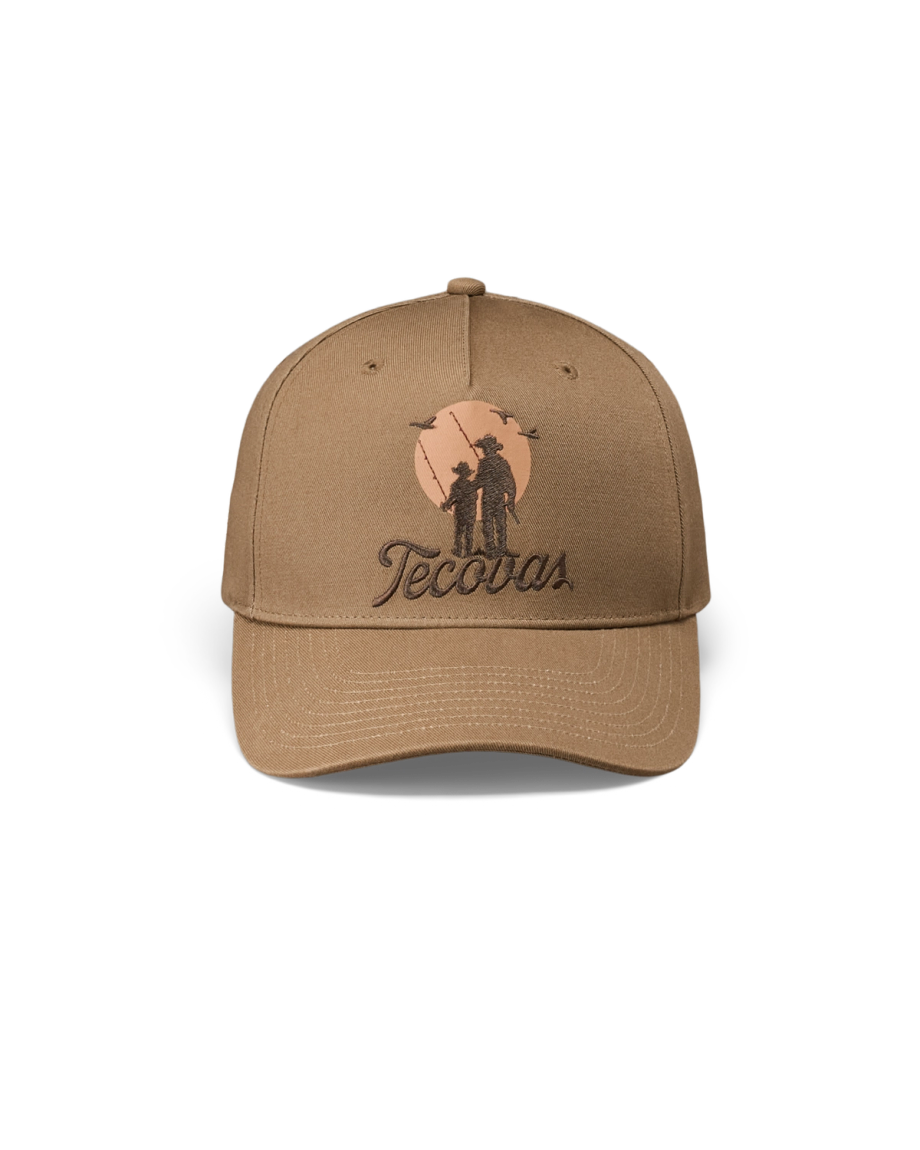 Front view of Father and Son Fishing Hat - Brown on plain background