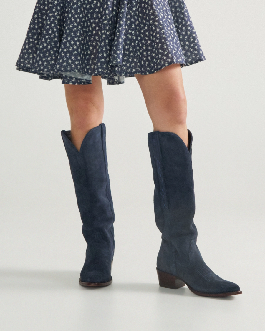 The Abby Tall Cowgirl Boot - Black suede | Tecovas