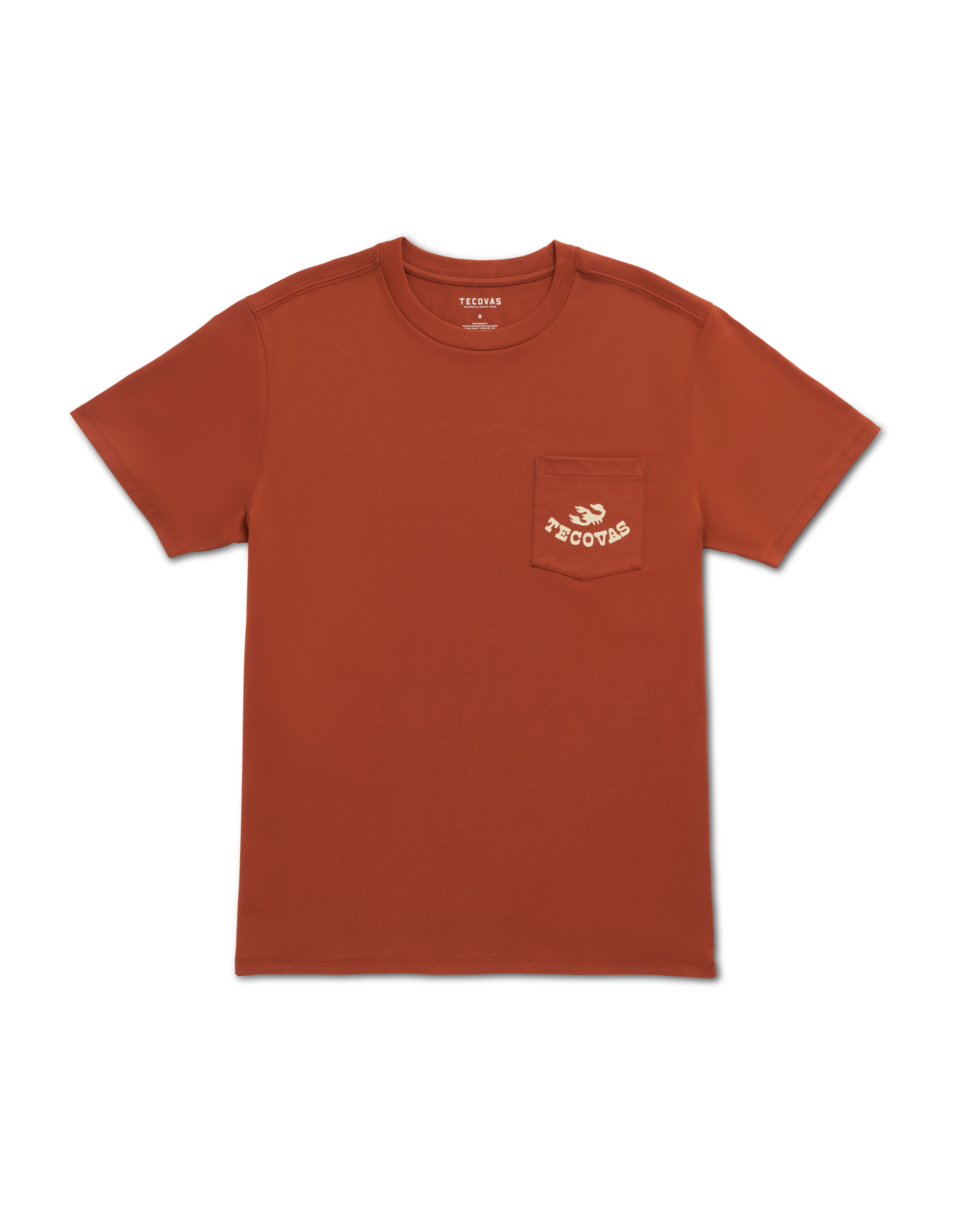 Closeup detail view of Men's Can't Stop Pocket T-Shirt - Orange Rust/Bone
