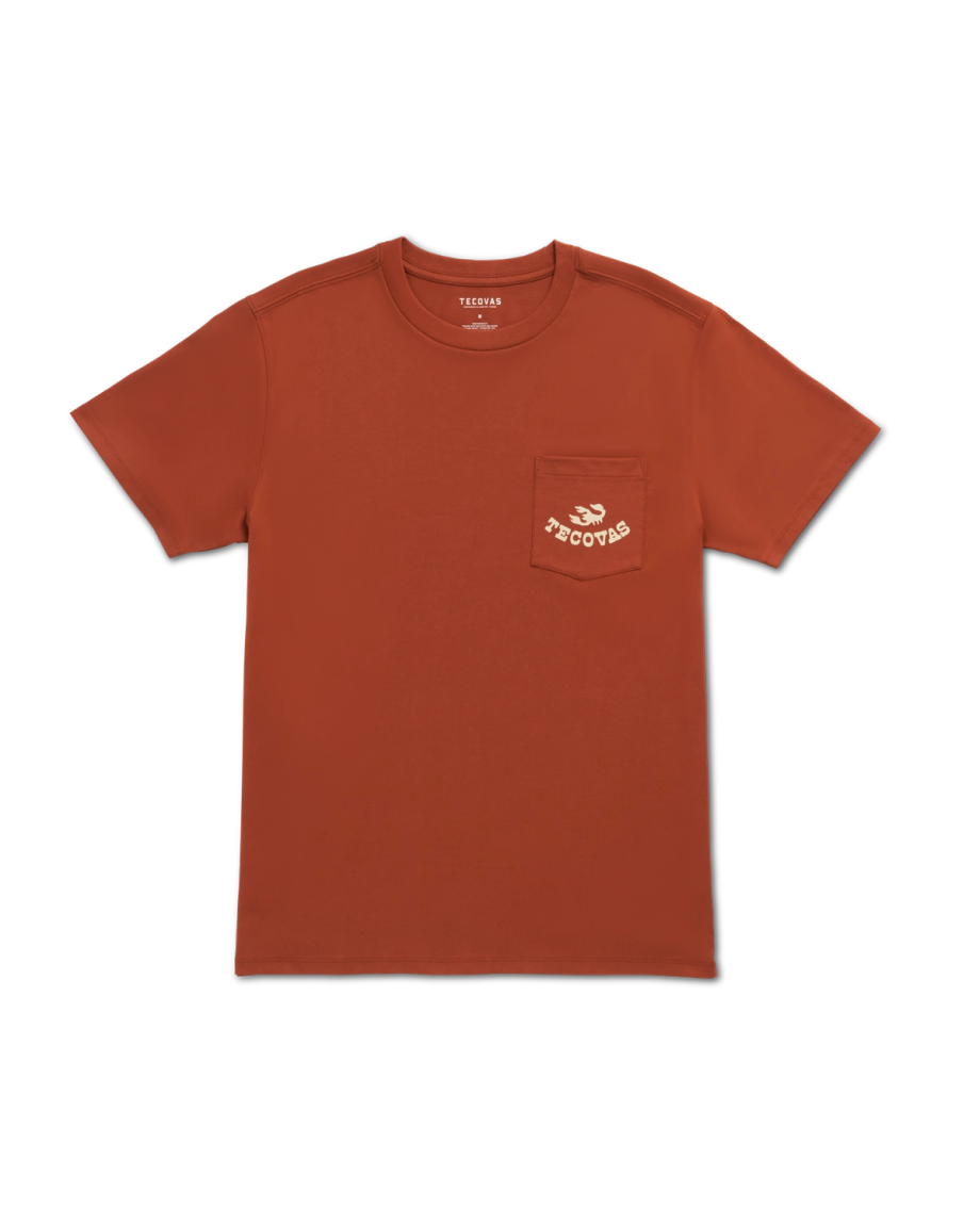 Closeup detail view of Men's Can't Stop Pocket T-Shirt - Orange Rust/Bone