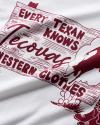 Closeup view of Men's Every Texan Knows Tecovas Ringer Tee - Bone/Dark Red