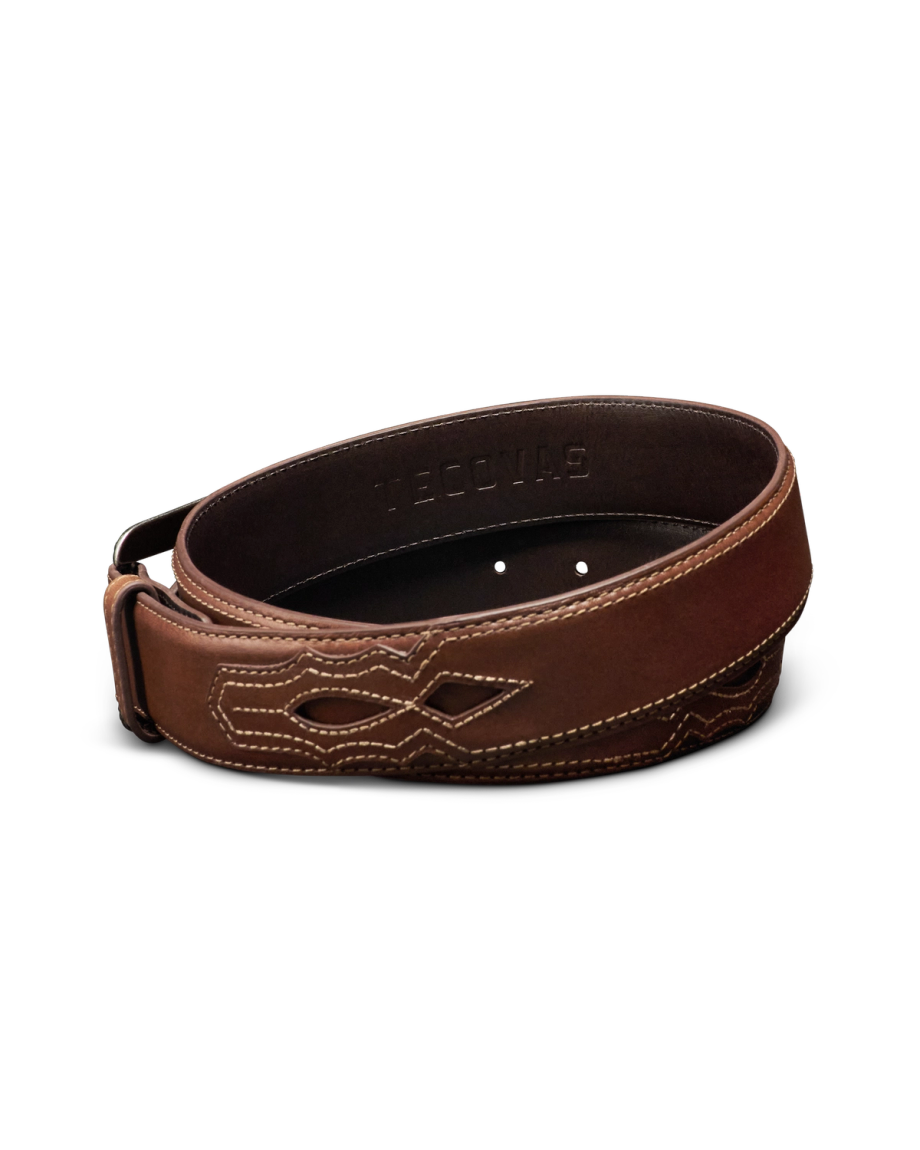 Back view of Men's Western Belt - Heritage Tan on plain background