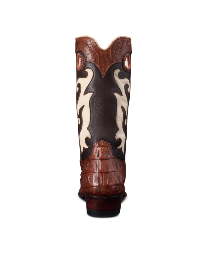 Back view of Men's Birthday Boot IX - Dark Cognac / Bone on plain background