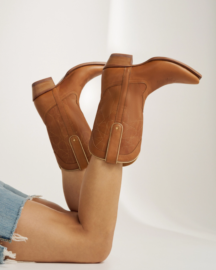 View of The Sadie - Honey / Gold Cowhide