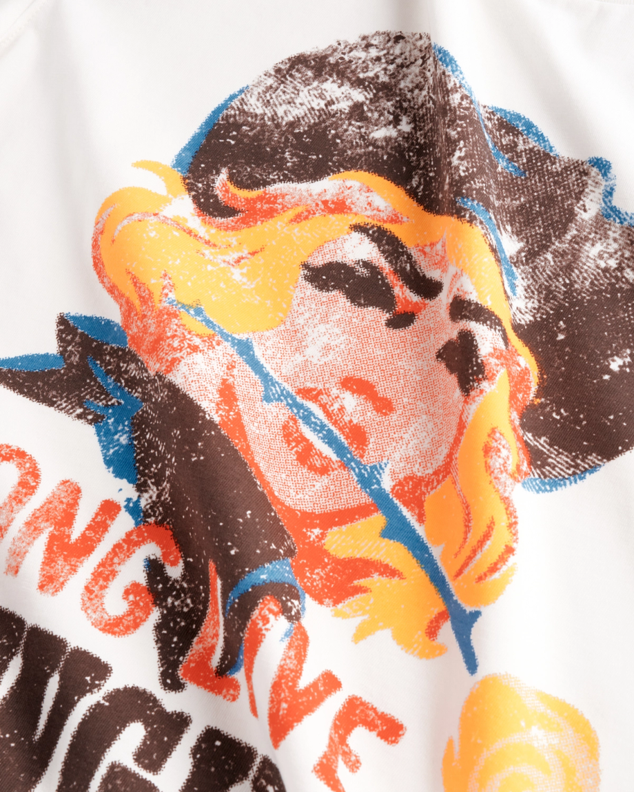 Closeup view of Women's Long Live Cowgirls Tee - Bone