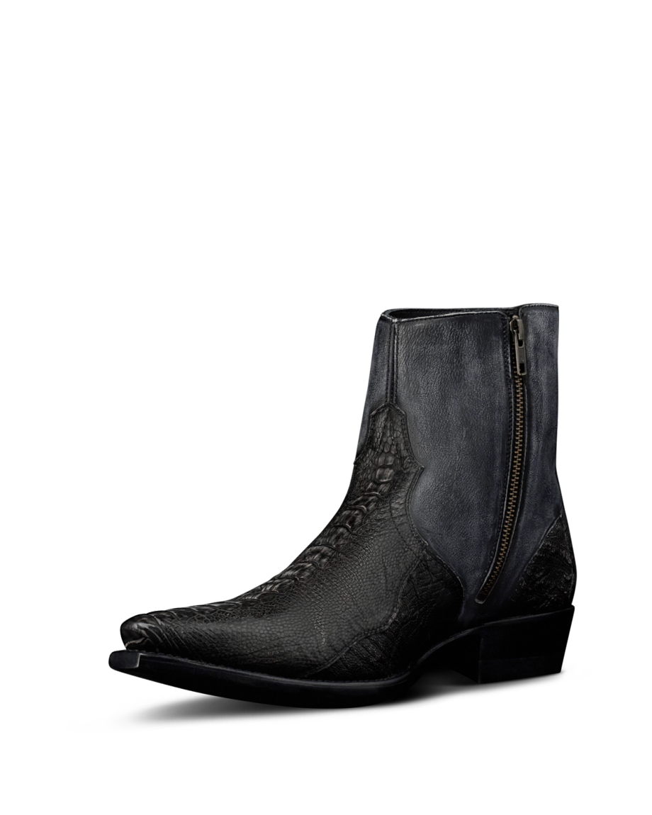 Quarterfront view of The Blaze - Charcoal Ostrich Leg on plain background
