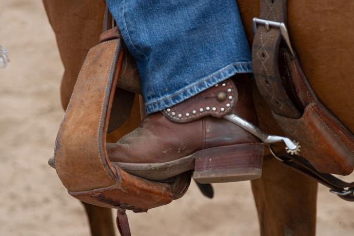 close up of a foot in a stirrup