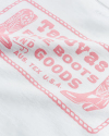 Closeup view of Women's Fine Boots Tee - Bone / Pink