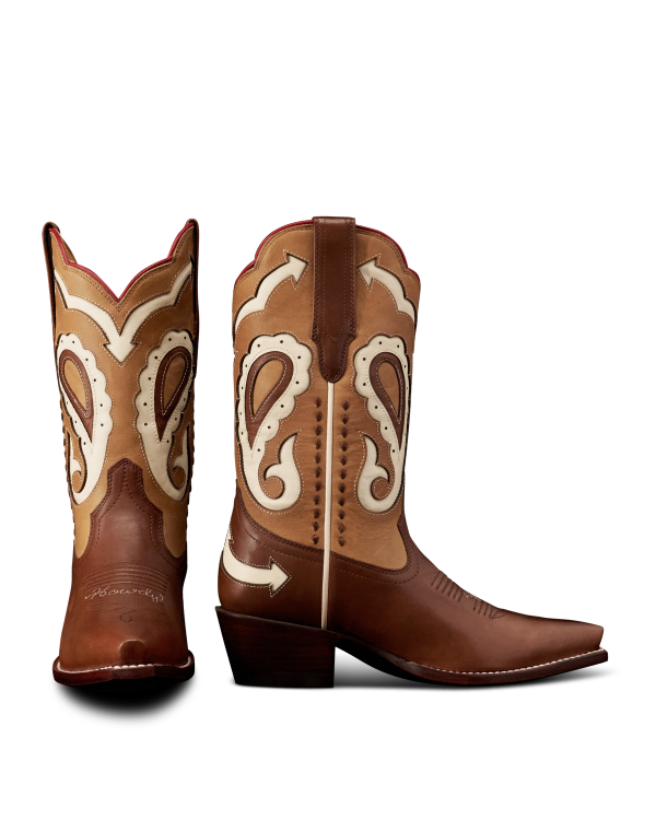 Pair view of The Sadie Vintage - Brown Multi Cowhide on plain background