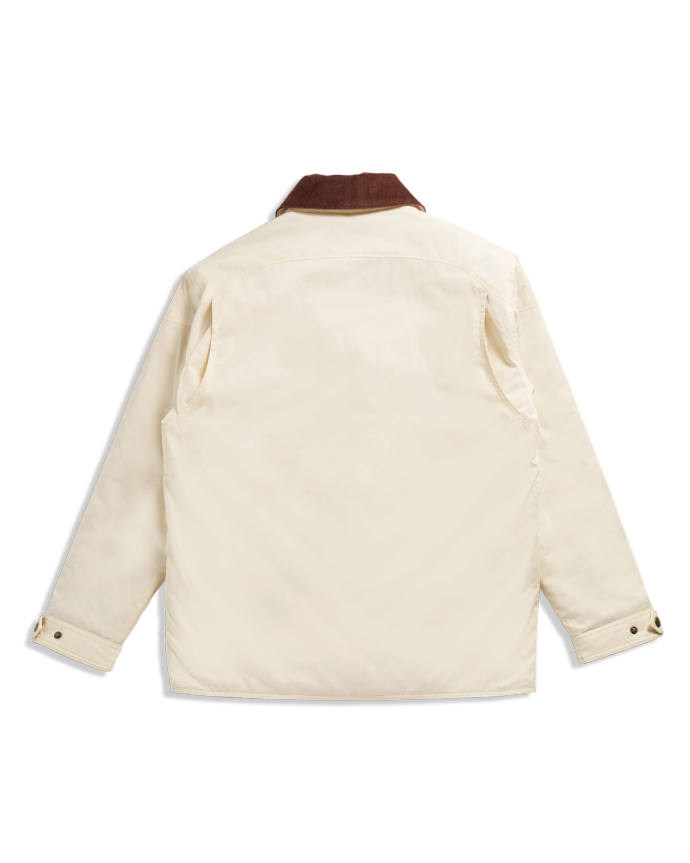 Back view of Men's Ranch Coat - Ivory / Saddle on plain background