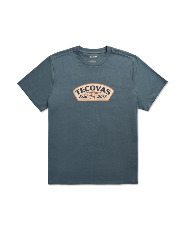 Front view of Men's Longhorn Badge T-Shirt - Dark Slate on plain background