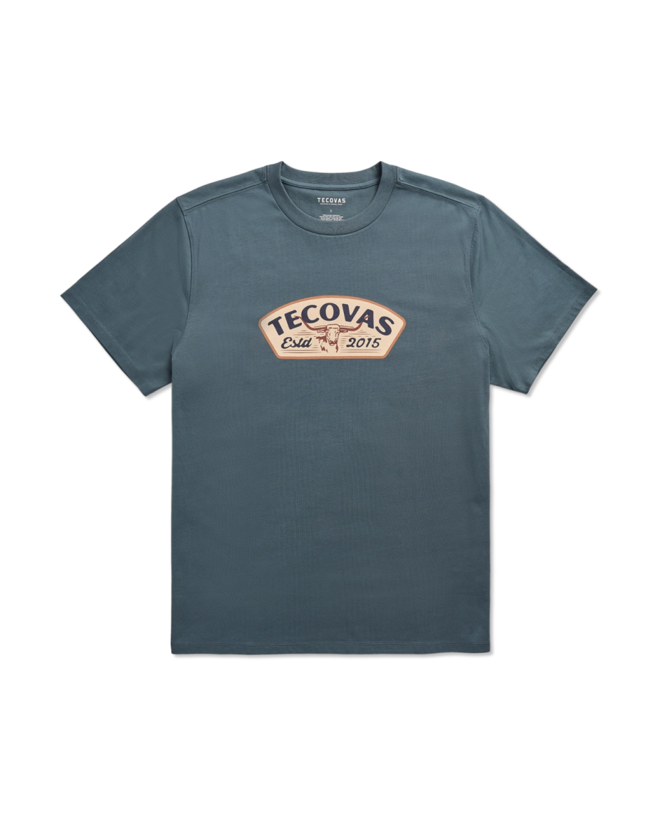 Front view of Men's Longhorn Badge T-Shirt - Dark Slate on plain background