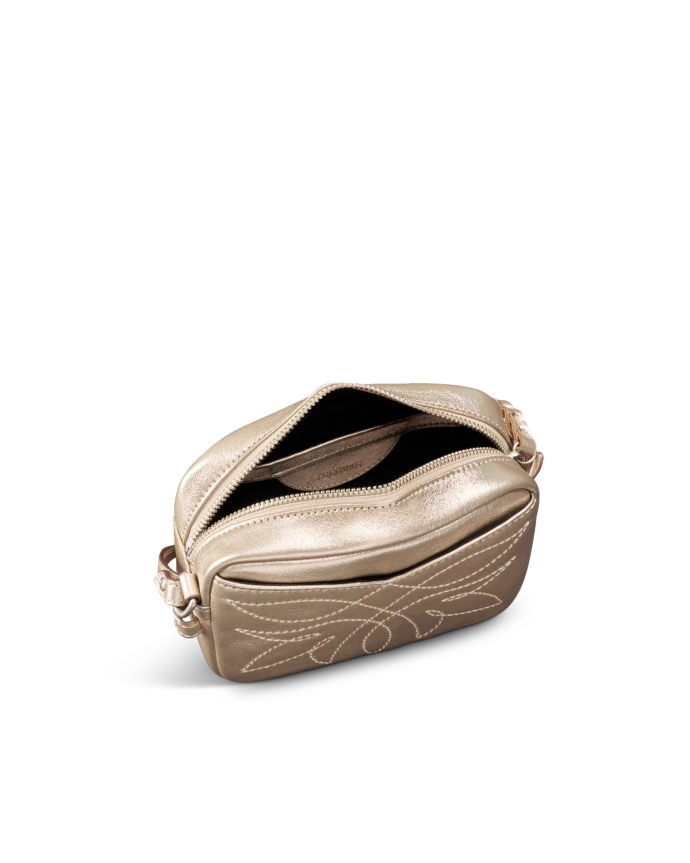 Front view of Flower Mini Crossbody - Gold on plain background