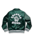 Back view of Men's Varsity Jacket - Green on plain background