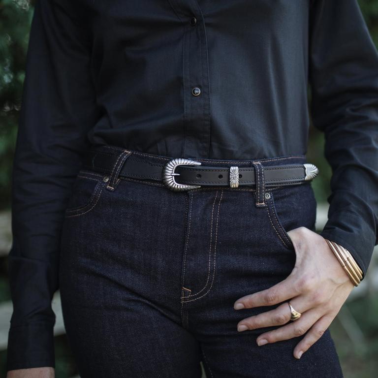 woman, jeans black belt