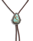Closeup detail view of Iron Lamb Turquoise Drop Bolo - Turquoise/Brown