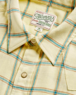 Closeup detail view of Men's Sawtooth Linen Short Sleeve Pearl Snap - Yellow / Teal