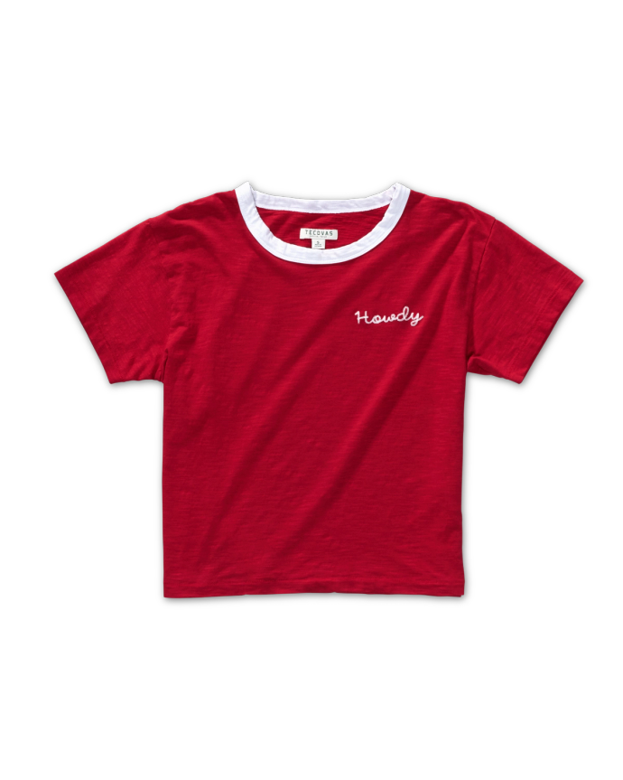 Front view of Women's Vintage Ringer Tee - Red/White on plain background