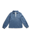 Front view of Women's L/S Denim Popover Top - Medium Wash on plain background