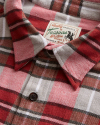 Closeup detail view of Men's Flannel Button Down - Brick/Dark Rose Multi Plaid