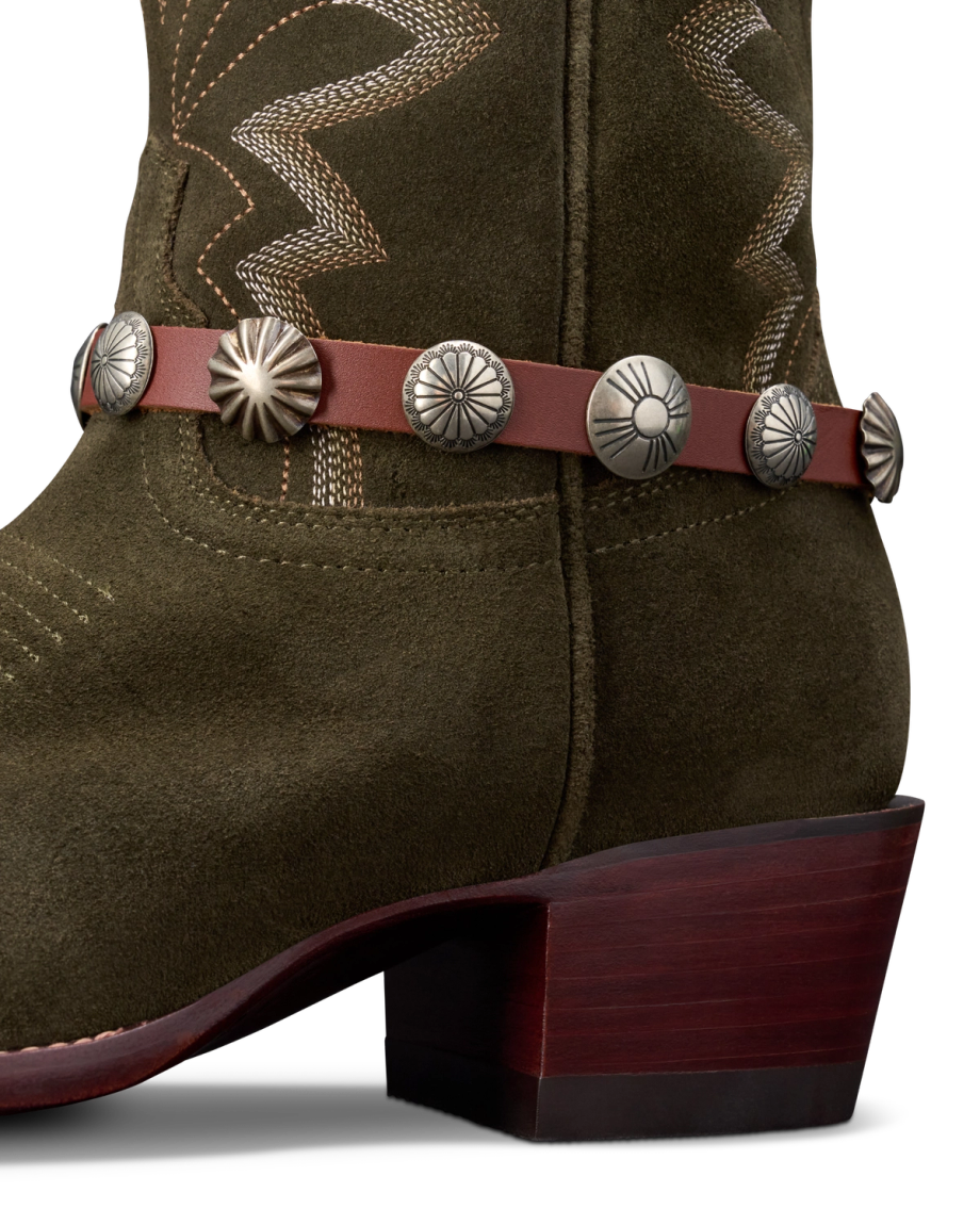 Closeup view of Boot Bracelet - Brown / Silver