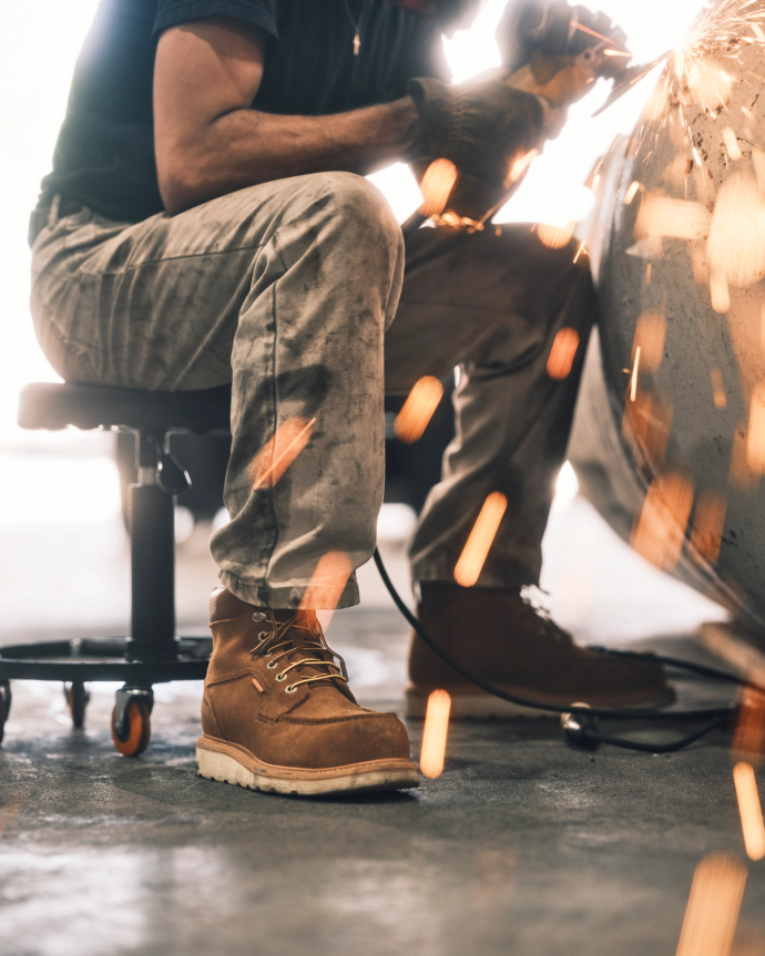 Toe view of LongHaul Waterproof Moc Composite Toe Work Boot - Cashew on plain background