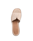 The Carmen Paloma in Pearl Ostrich. A single beige slide sandal with a textured Pearl Ostrich upper strap, open toe, and flat sole, viewed from above against a plain white background.
