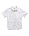 Closeup detail view of Men's Vintage Weight Sawtooth Short Sleeve Pearl Snap - White