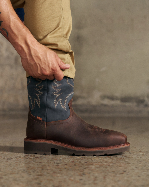 Toe view of LongHaul Waterproof Square Composite Toe Work Boot - Rust Cowhide on plain background