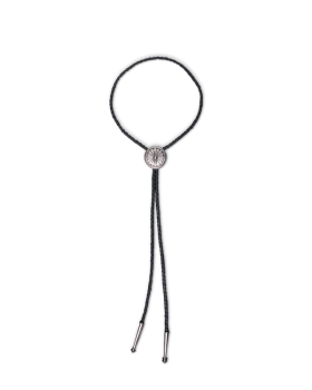 Flatlay image of the Nickel Bolo Tie in Midnight on a plain background
