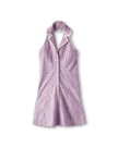Front view of Women's Sleeveless Collared Mini Dress - Purple on plain background