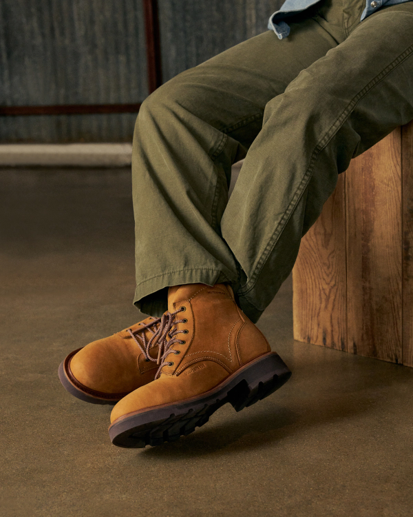Toe view of LongHaul Waterproof Lace Up Composite Toe Work Boot - Light Tan on plain background