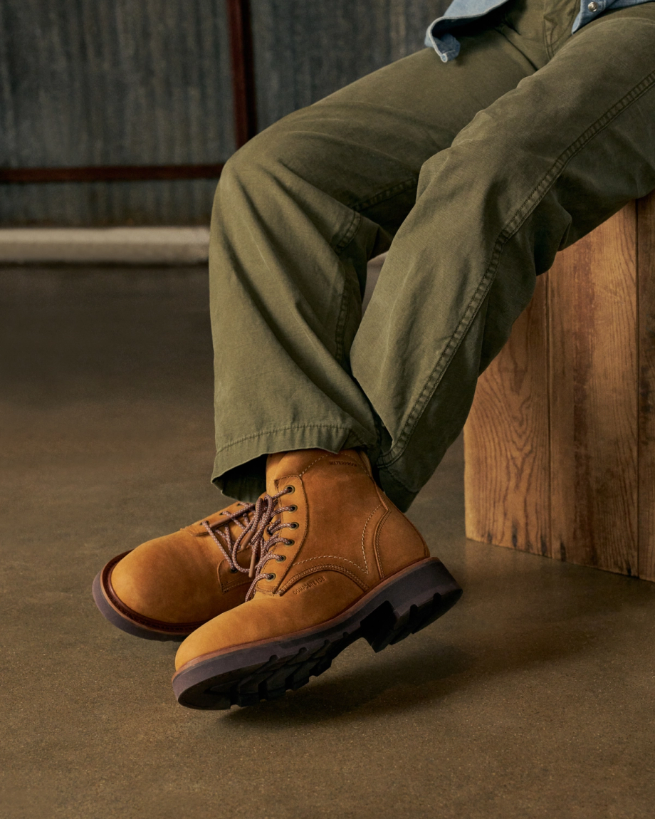 Toe view of LongHaul Waterproof Lace Up Composite Toe Work Boot - Light Tan on plain background