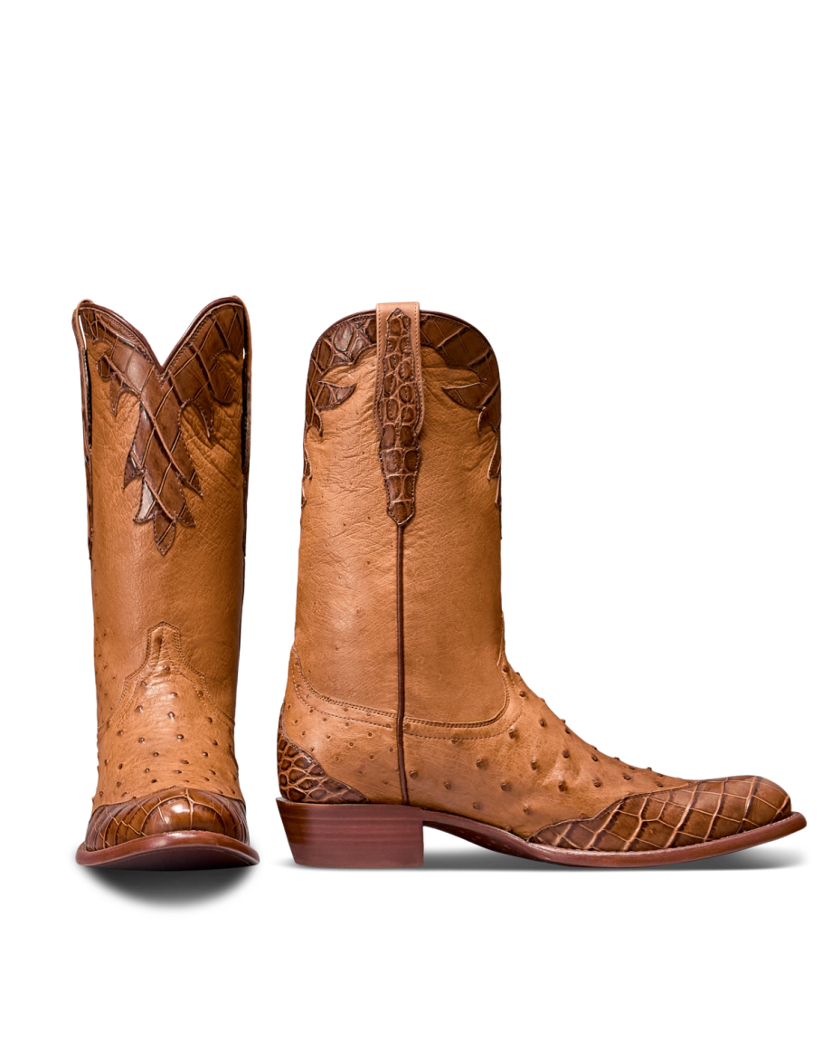 Pair view of Men's Birthday Boot XI - Canyon Ostrich/Nile Crocodile on plain background